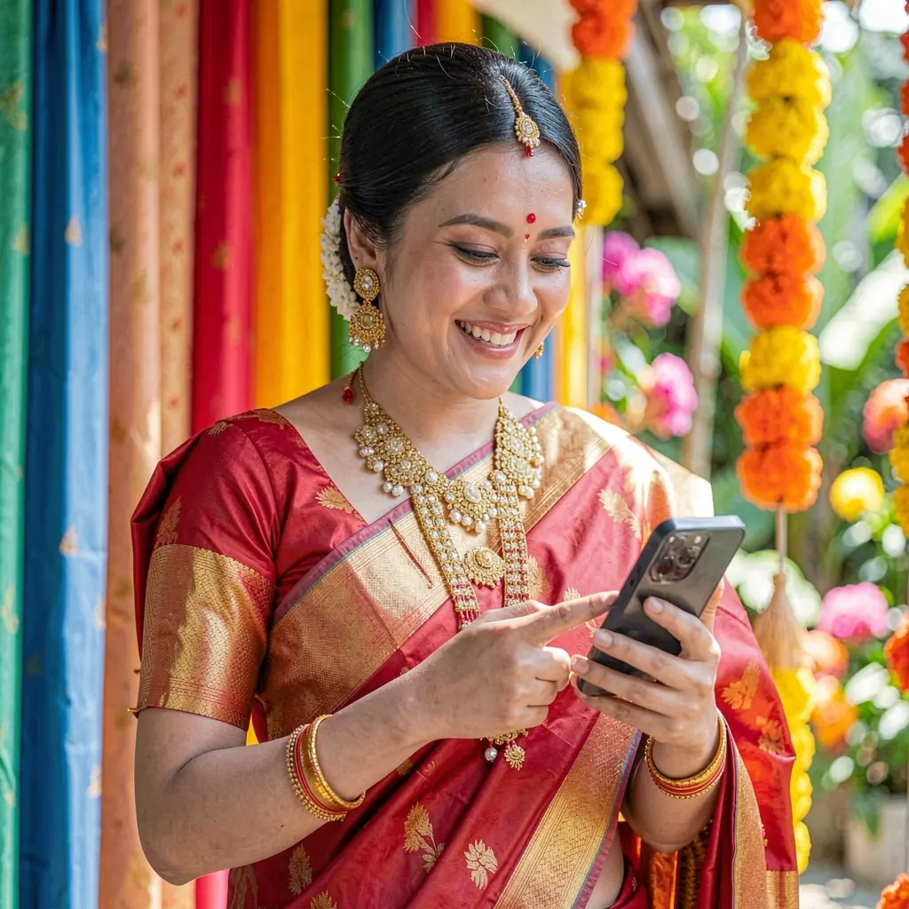 Stylish Malaysian woman enjoying the cuciking33 mobile casino app while browsing games on her smartphone in a vibrant urban setting