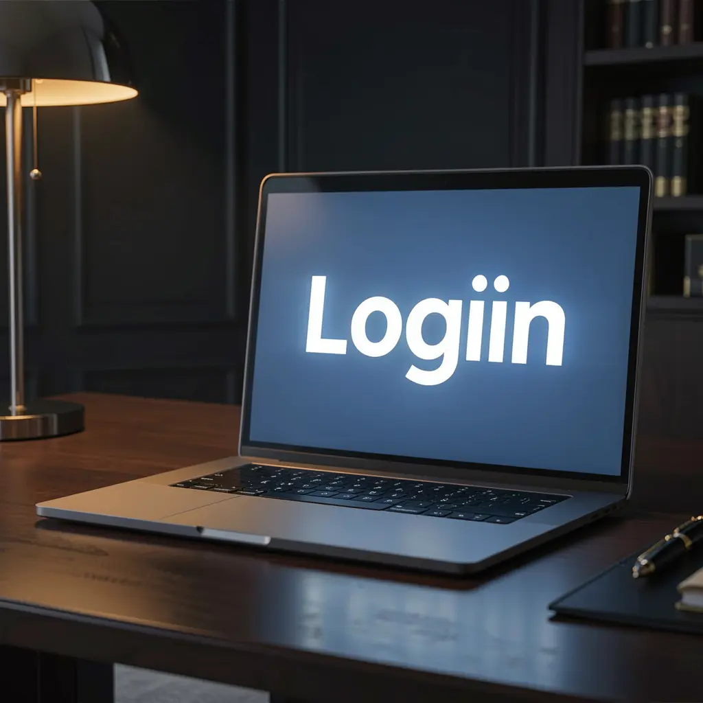 Modern laptop on a dark desk with a bright login screen representing secure account access at cuciking33 for Malaysian users